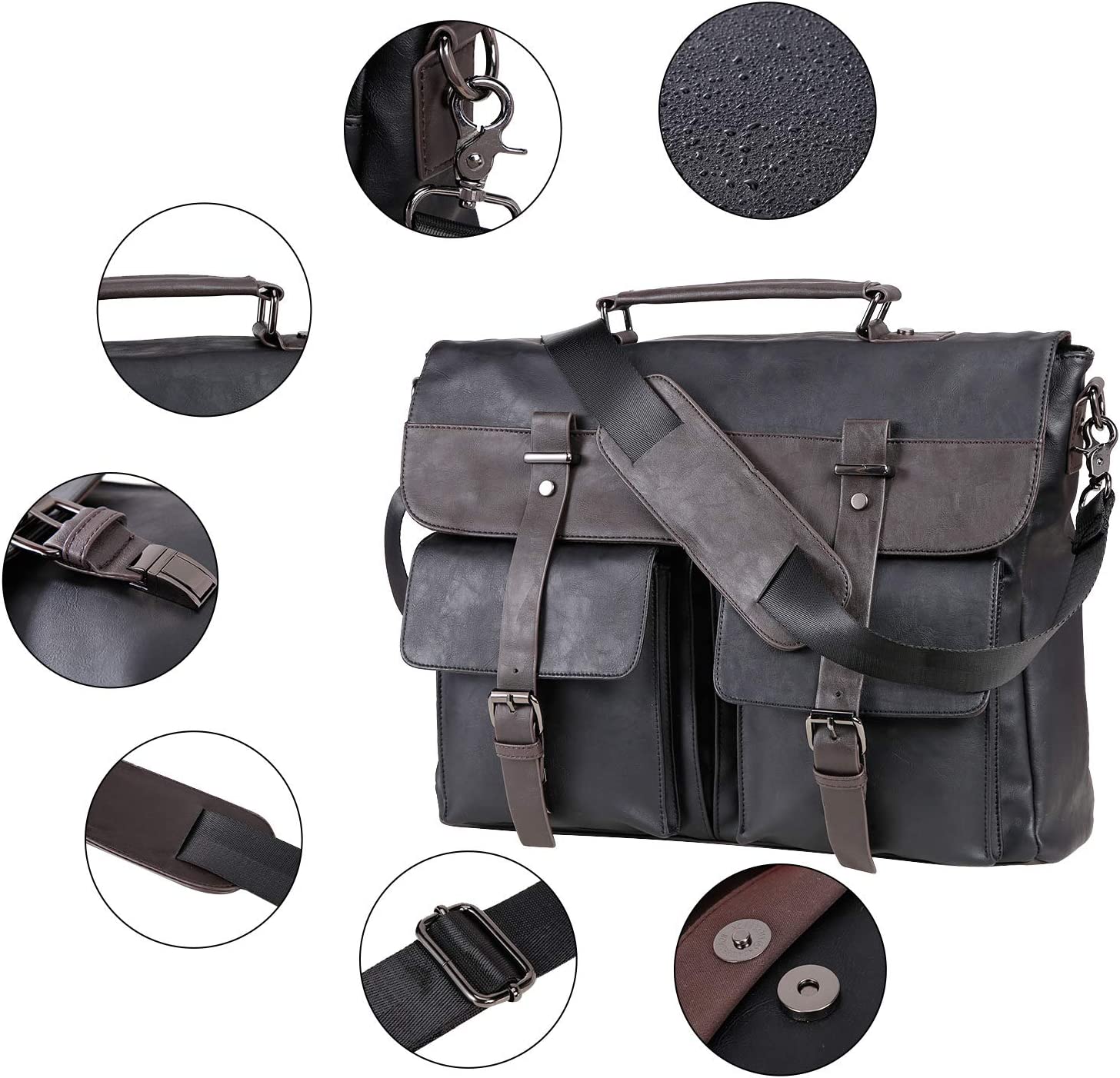Leather Messenger Bag for Men,15.6 Inch Vintage Laptop Bag Briefcase Satchel - Image 6